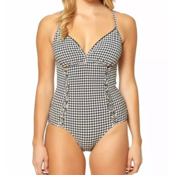 Jessica Simpson Black & White Gingham One Piece Swimsuit Size Small NWT - Picture 1 of 4